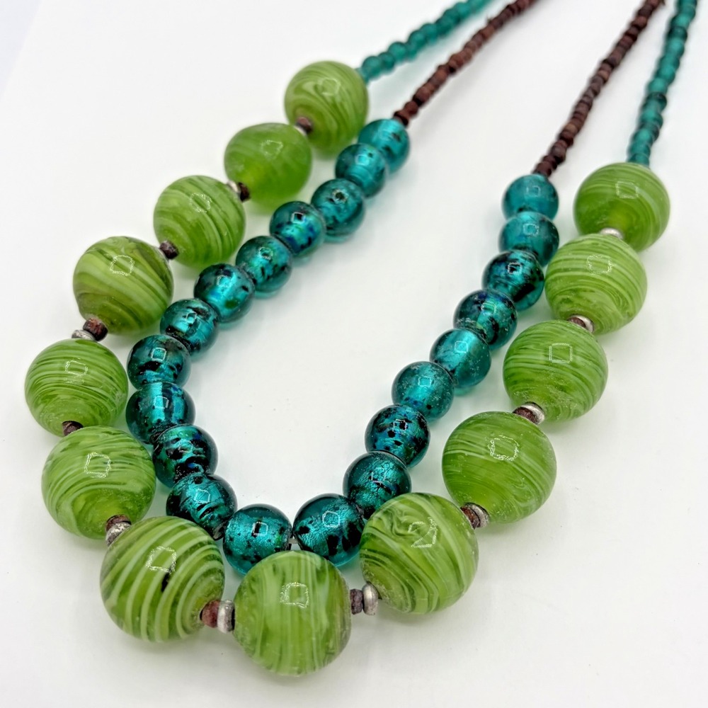 NY&C Chunky Green Teal Swirl‎ Beaded Boho Statement Necklace Spring